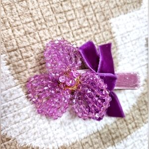 Purple bow holiday Christmas hair clip handmade with crystal beads